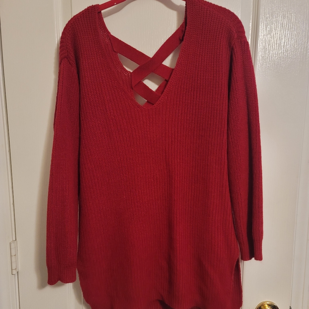 NWOT Cross Back Sweater, Red, Large